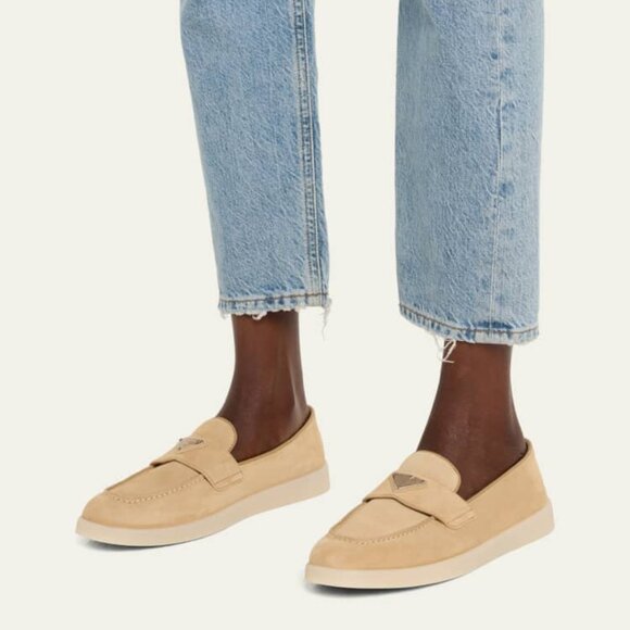Prada Saint Tropez Suede Loafers Ecru - Picture 1 of 7